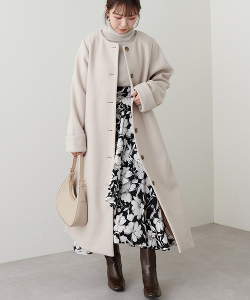 「natural couture」 ノーカラーコート X-SMALL ブラウン レディース_画像4