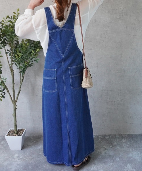 デニムオーバーオールスカート 幸せいっぱい】デニム オーバーオール 刺繍 スカート ロング
