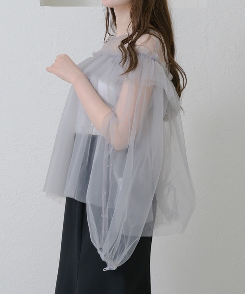Ambre Neige ブラウス シャツ slit sleeve tulle tops / 袖