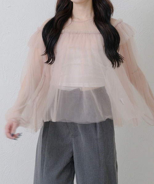 itsme様　Merlette ブラウス　美品　ライトベージュ　Ｓ Lace Ladies ラッフルフリル ジョーゼット ブラウス レディース