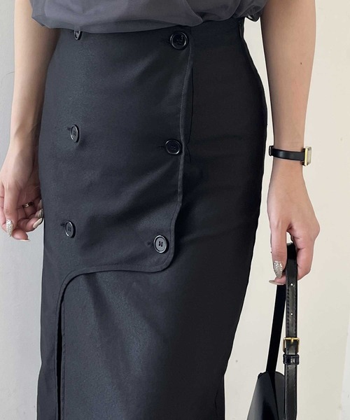 nelliy. スカート フロントボタンハイウエストスリットスカート