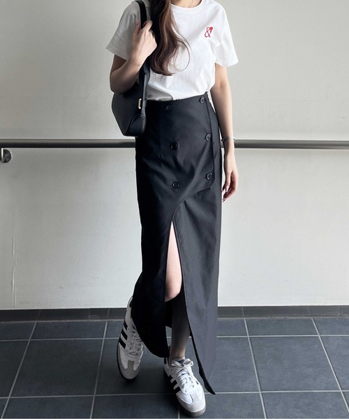 nelliy. ロング スカート フロントボタンハイウエストスリットスカート