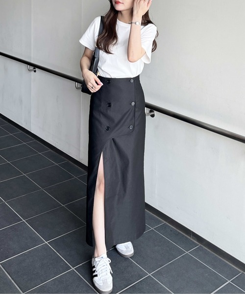 nelliy. スカート フロントボタンハイウエストスリットスカート