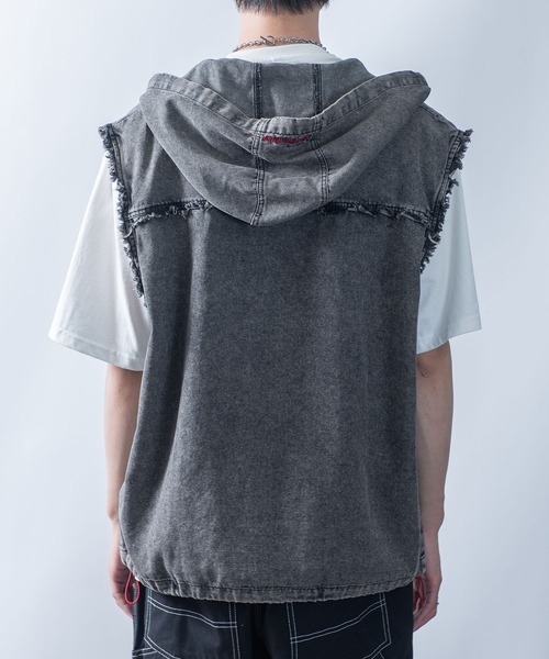 専用です【45R 45rpm】コットン ノースリーブシャツ ベスト フリンジ Starting Over ベスト ジレ Fringe denim sleeveless hoodie