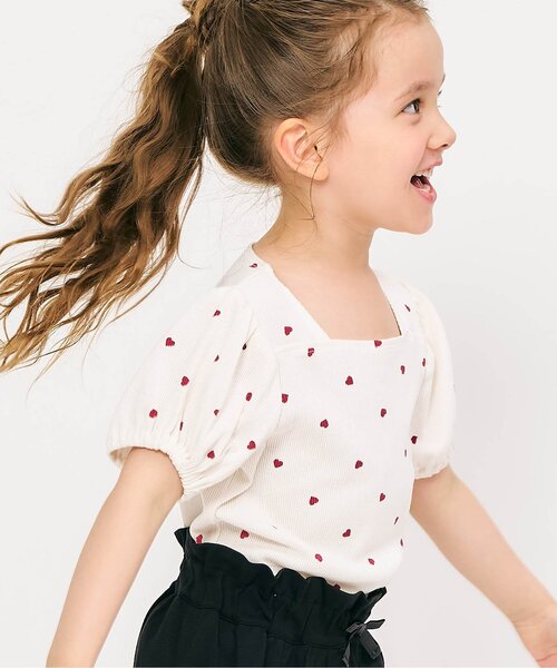 tシャツ 「WEB限定/ジュニア対応」スクエアネックパフスリーブ半袖Tシャツ キッズ 子供服 女の子 | apres les cours | 01