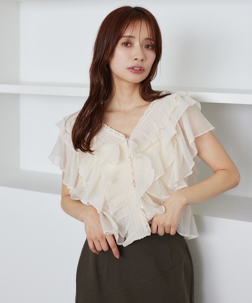mysty woman ブラウス シャツ シアー2WAYフリルブラウス 491365