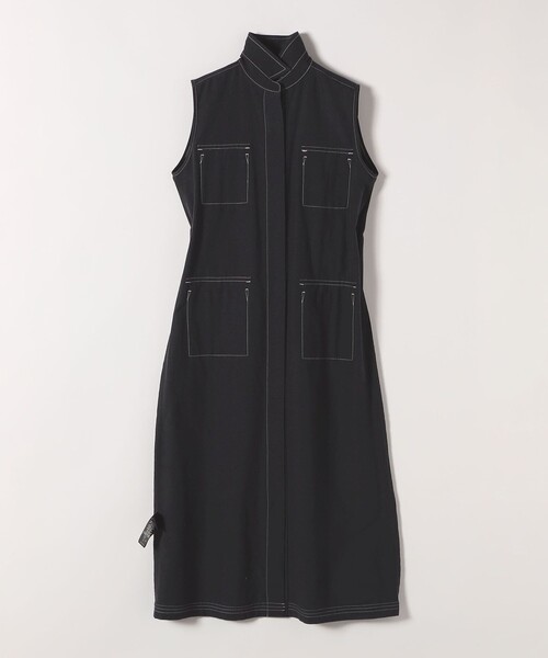ブラック ノースリーブ シャツ ワンピース ジャケット ブラック】スリムサイズ ノーカラージャケット シフォン切り替え