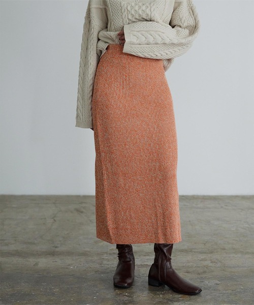 「miette」 ニットスカート M オレンジ レディース_画像7