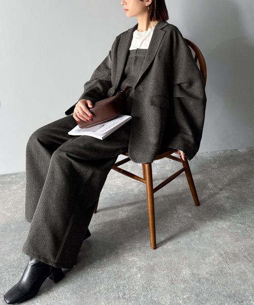 shellerヘリンボーンオーバーサイズジャケット セール】羽織るだけでキマる。袖タックヘリンボーンオーバーサイズ