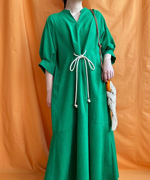 ルネ　銀座店限定品　ライム　ワンピース LHELBIE（レルビエ） ワンピース ロープベルトリネンライクワンピース