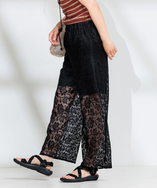 【新品】drugstore's♡レースこお花がオシャレなゆったりパンツ♡Ｆサイズ FREAK'S STORE パンツ フラワーレースパンツ/レースワイドパンツ