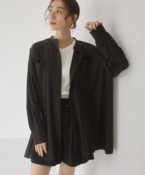 ブラウス シャツ 「接触冷感/撥水/UVケア/ストレッチ/シワになりにくい」バンドカラー2WAYシャツ レディース