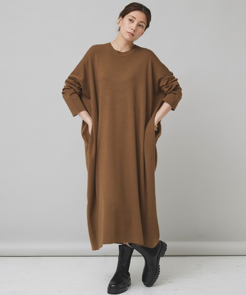 【即日発送】【美品】カレンソロジー ヤク ニット ロングワンピース ブラウン Curensology（カレンソロジー） ニットワンピース FREE キャメル