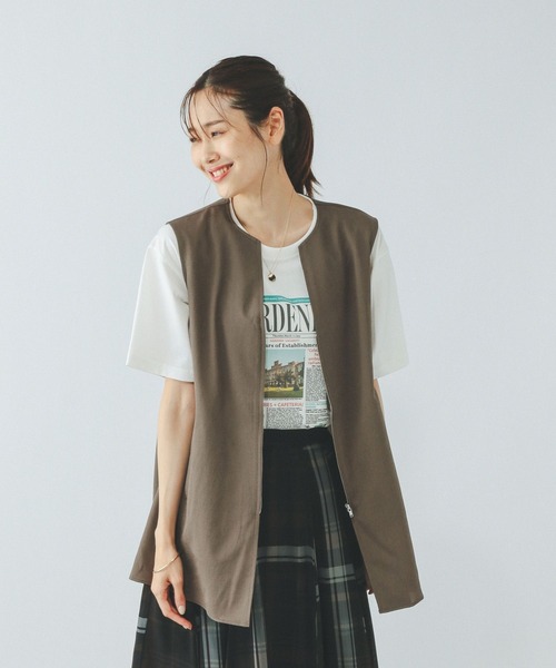 GLOBAL WORK ベスト ジレ お手入れラクラクZIPベスト/499688