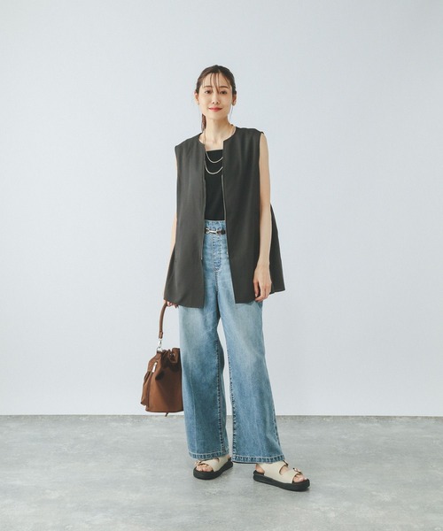 GLOBAL WORK ベスト ジレ お手入れラクラクZIPベスト/499688