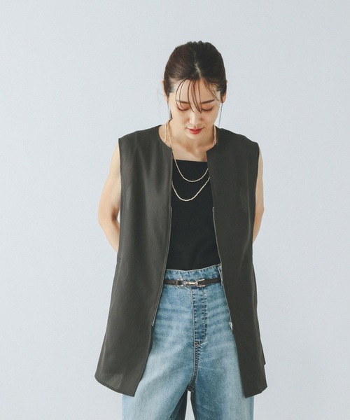 GLOBAL WORK ベスト ジレ お手入れラクラクZIPベスト/499688