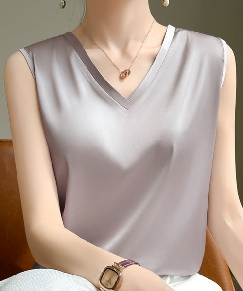 D&G☆ made in Italy カットソー/タンクトップ DAY CLOSET タンクトップ ノースリーブ 「艶感ただようサテン風
