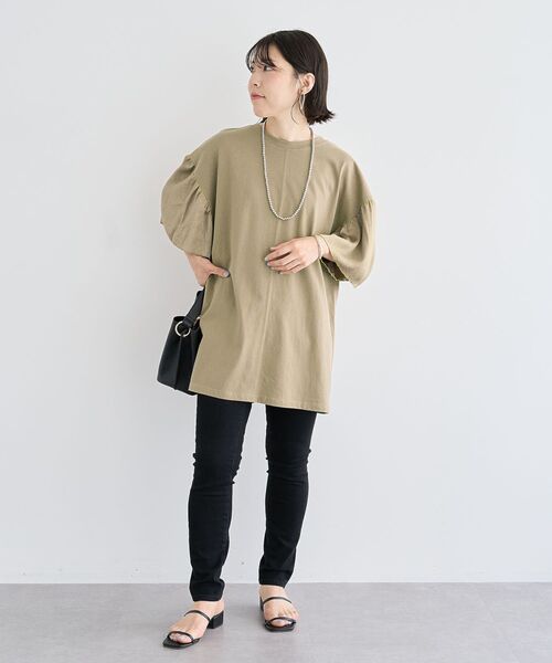 〔新品〕カットドッキングチュニック Green Parks（グリーンパークス） チュニック 袖サテンドッキング