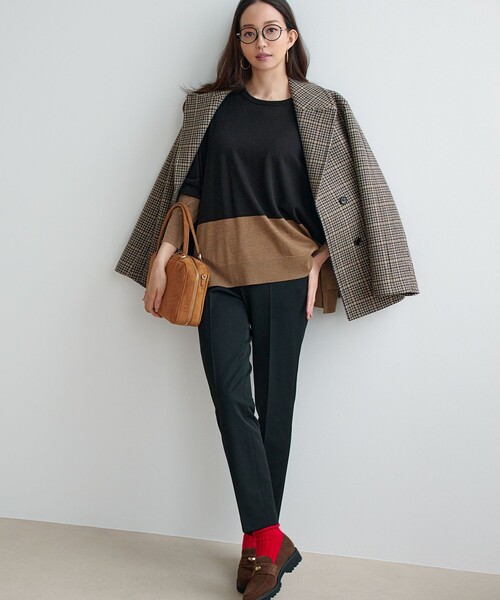 ニット セーター 「洗える」ウーステッドウール カラーブロック