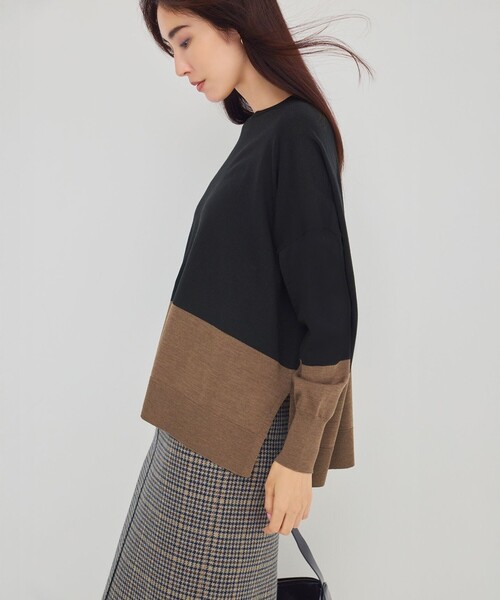 ニット セーター 「洗える」ウーステッドウール カラーブロック