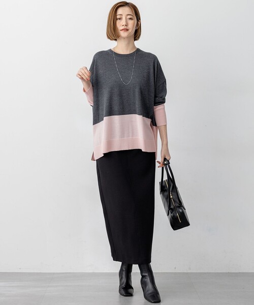 ニット セーター 「洗える」ウーステッドウール カラーブロック