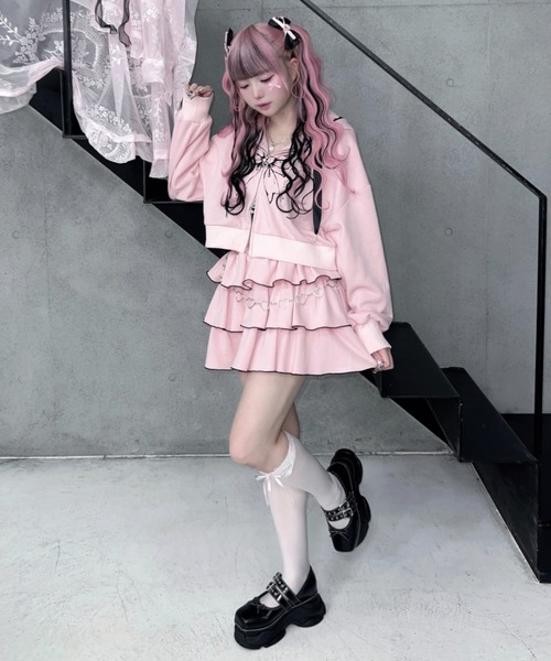 Magia Charm（マギアチャーム） パーカー リボンプリント レースジップ