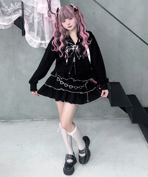 Magia Charm（マギアチャーム） パーカー リボンプリント レースジップ