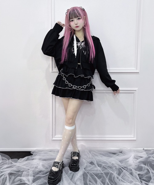 Magia Charm（マギアチャーム） パーカー リボンプリント レースジップ