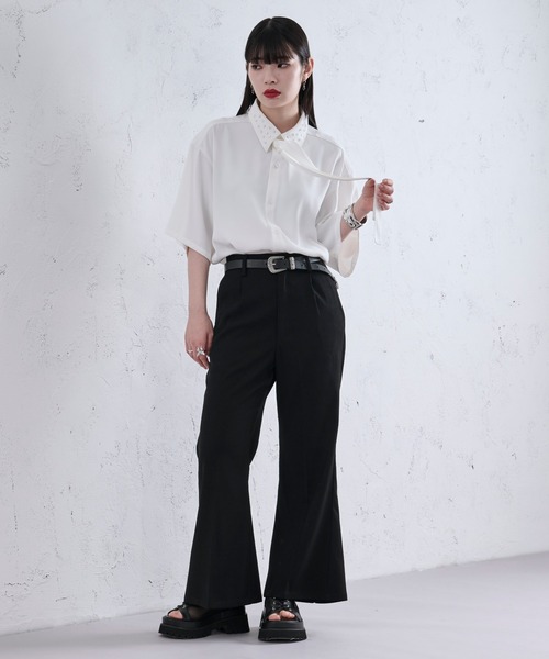 「Ellno Loset」 半袖シャツ LARGE チャコールグレー メンズ_画像3