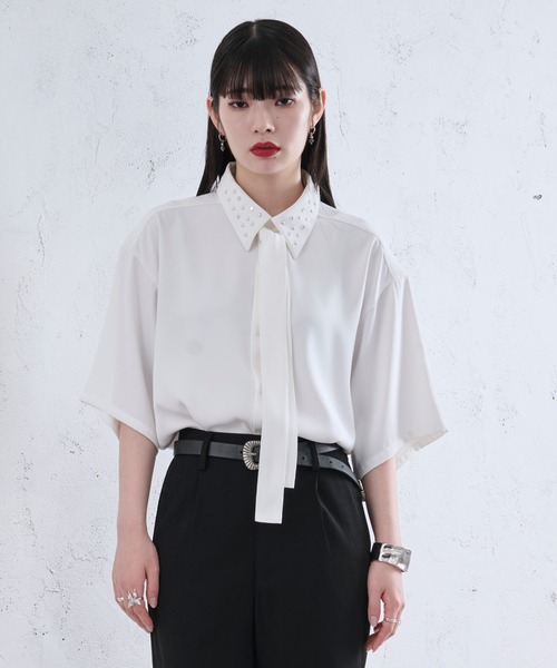「Ellno Loset」 半袖シャツ LARGE チャコールグレー メンズ_画像4