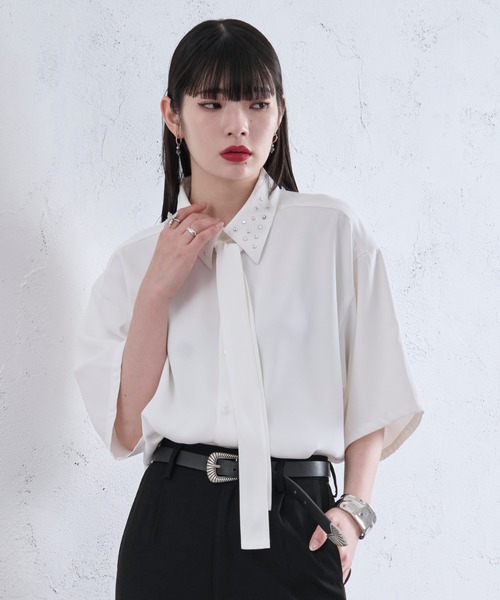 「Ellno Loset」 半袖シャツ LARGE チャコールグレー メンズ_画像5