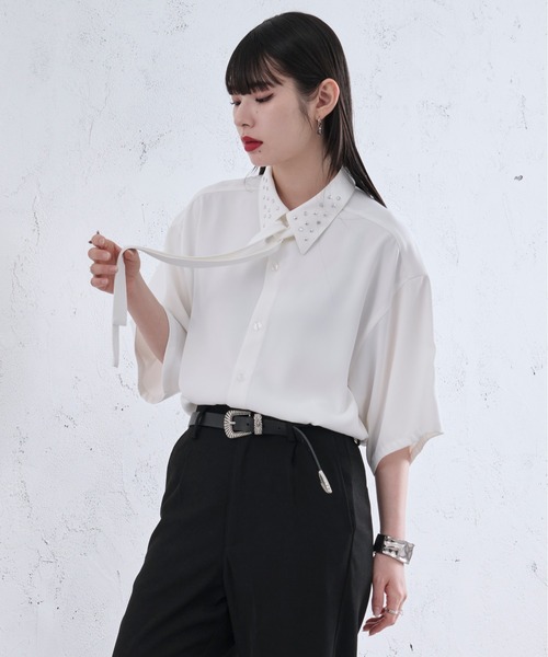 「Ellno Loset」 半袖シャツ LARGE チャコールグレー メンズ_画像6