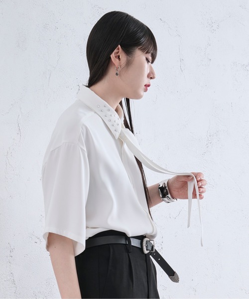 「Ellno Loset」 半袖シャツ LARGE チャコールグレー メンズ_画像8