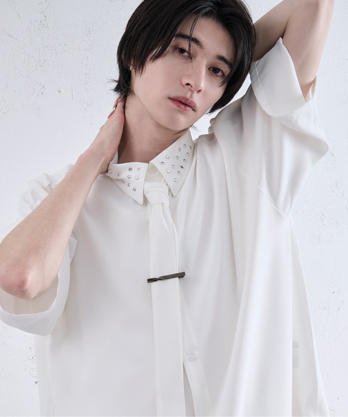 「Ellno Loset」 半袖シャツ LARGE チャコールグレー メンズ_画像9