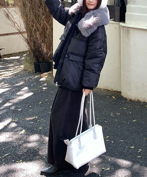 gossip!ロサンゼルス コート アウター エコファーカラー 中綿オーバー 