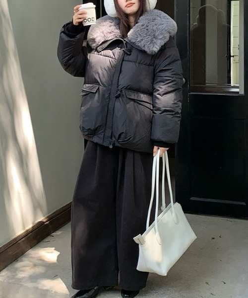 gossip!ロサンゼルス コート アウター エコファーカラー 中綿オーバー 