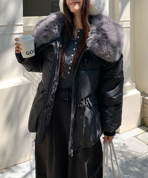 gossip!ロサンゼルス コート アウター エコファーカラー 中綿オーバー 
