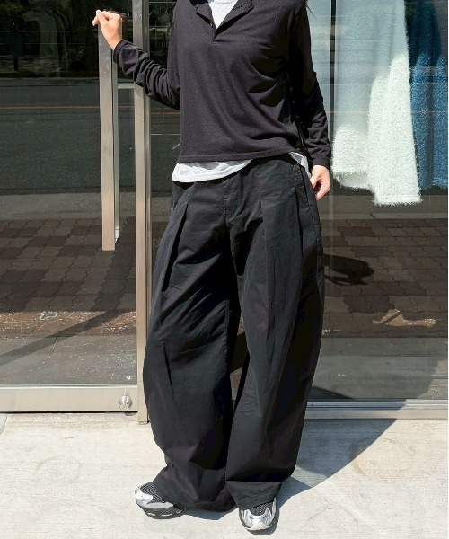 richブラック ワイドパンツ ストリートファッション Chikashitsu+（チカシツプラス） ワイドパンツ チノパン 「Chikashitsu