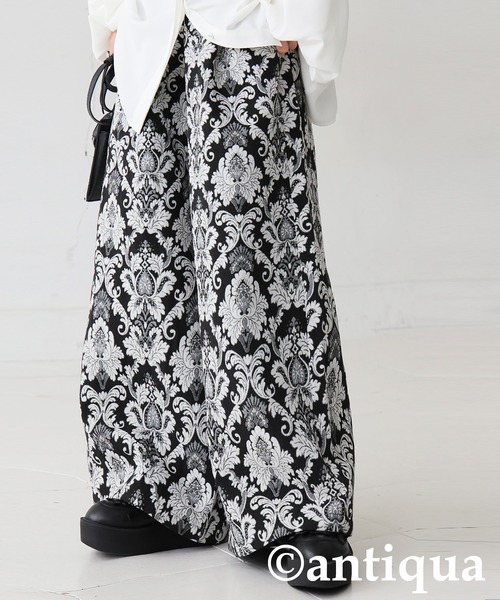 antiqua（アンティカ） パンツ 大柄 ジャガード ワイドパンツ