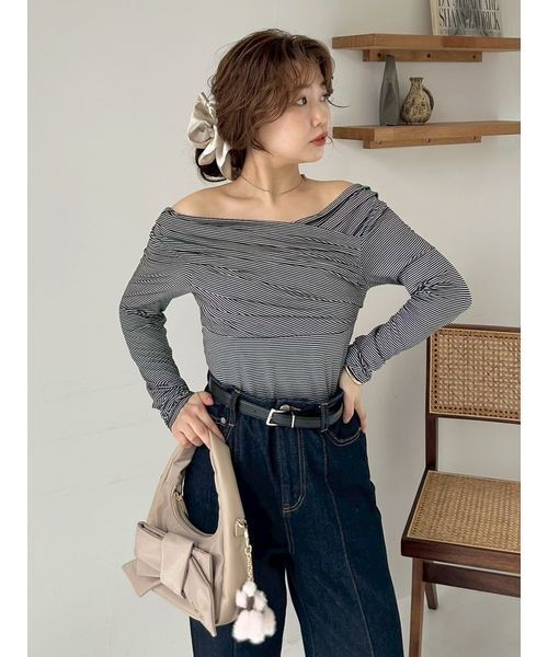 FRAY I.D tシャツ ギャザーオフショルカットソー PINK FRAY I.D（フレイ・アイディー） tシャツ ギャザーオフショル