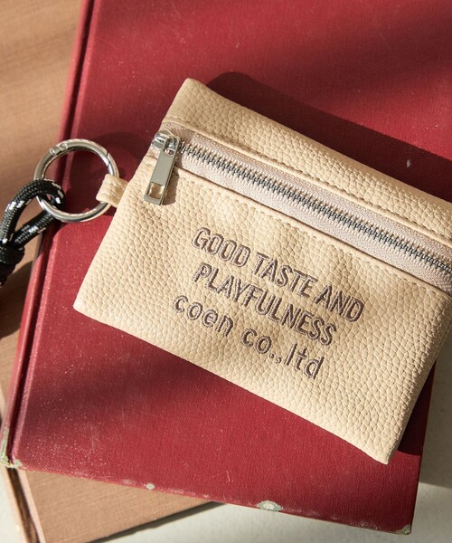 coen（コーエン） カードケース ロゴ刺繍 レザーライクカードケース