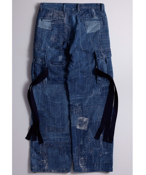 ワイドパンツ ジーンズ FDMTL/ファンダメンタル/BORO JACQUARD CARGO PANTS 3YR WASH メンズ レディースの画像