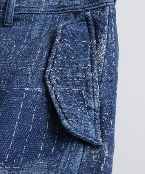ワイドパンツ ジーンズ FDMTL/ファンダメンタル/BORO JACQUARD CARGO PANTS 3YR WASH メンズ レディースの画像