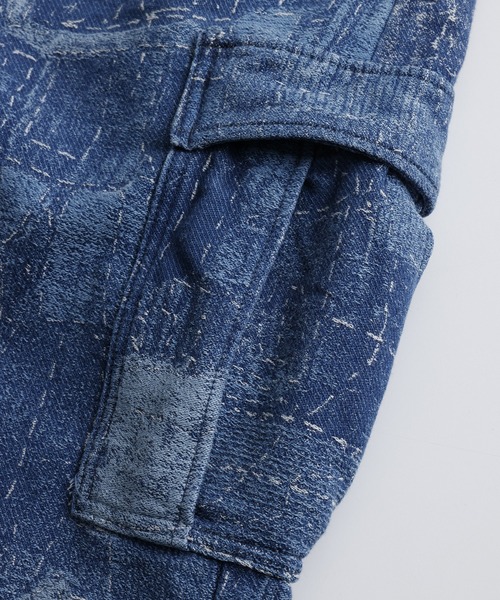ワイドパンツ ジーンズ FDMTL/ファンダメンタル/BORO JACQUARD CARGO PANTS 3YR WASH メンズ レディースの画像