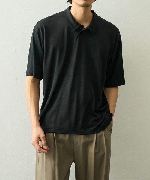 トップス wrapinknot wool POLO-SHIRT / BLACK WRAPINKNOT（ラッピンノット） ポロシャツ 「WRAPINKNOT/ラッピン