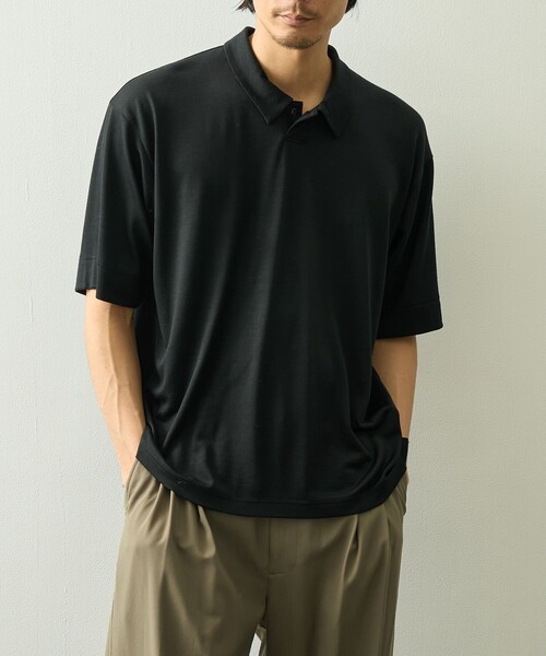 トップス wrapinknot wool POLO-SHIRT / BLACK WRAPINKNOT（ラッピンノット） ポロシャツ 「WRAPINKNOT/ラッピン