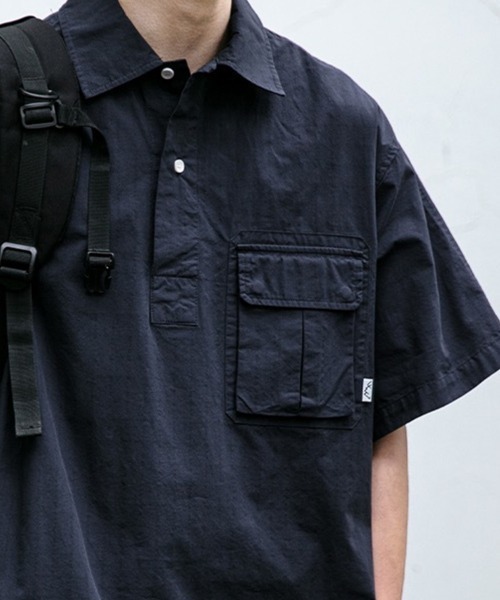 Backwards 黒 半袖シャツ ポケット付き KELVIN シャツ 半袖 Pocket Pullover Shirt ポケットプルオーバー
