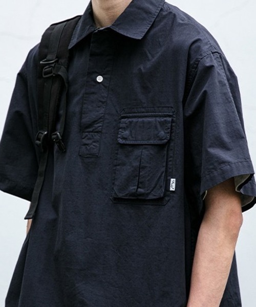 Backwards 黒 半袖シャツ ポケット付き KELVIN シャツ 半袖 Pocket Pullover Shirt ポケットプルオーバー