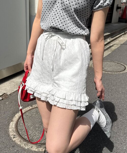 CIAOPANIC（チャオパニック） パンツ コットンレース裾ティアード