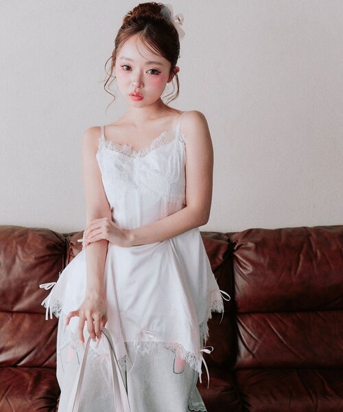 LIZLISA系♡ホワイト リボンフレアキャミチュニック LIZLISA系♡ホワイト リボンフレアキャミチュニック LIZLISA系